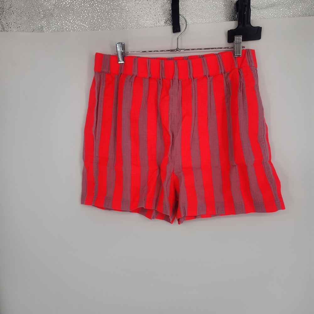 BODEN US 10 Pink Neon Coral Stripe Pull On Double Cloth Shorts NWT